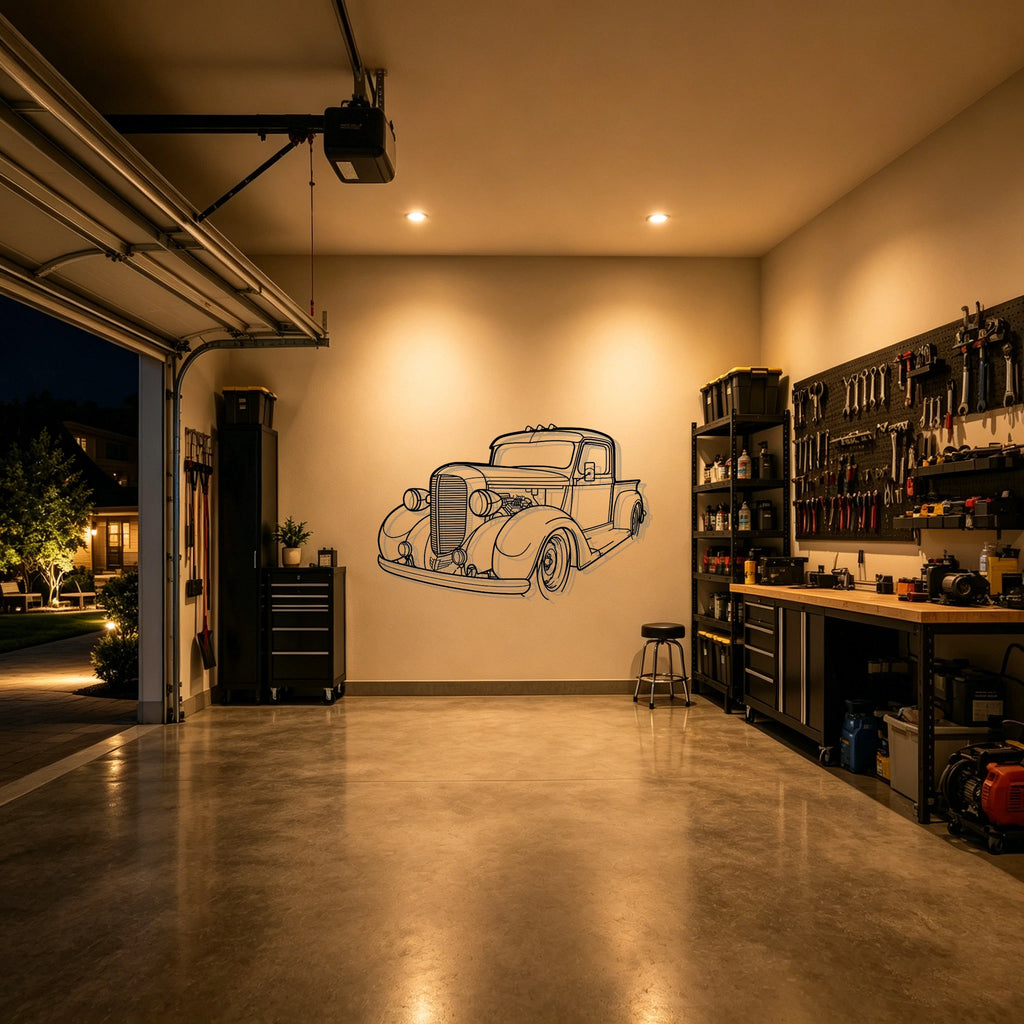 1938 Pickup Angled View Metal Wall Art - Classic Car Garage Decor