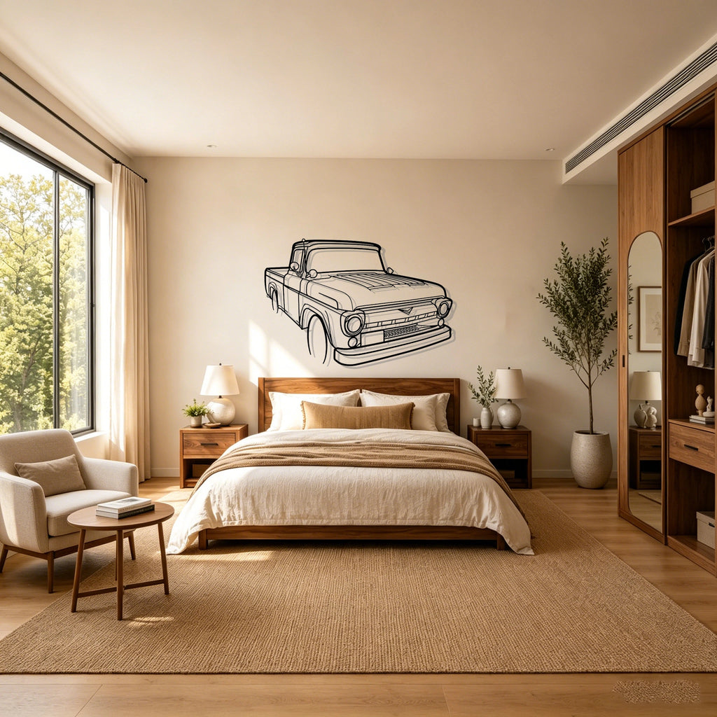 1955 F100 Angled View Metal Wall Art - Classic Car Garage Decor