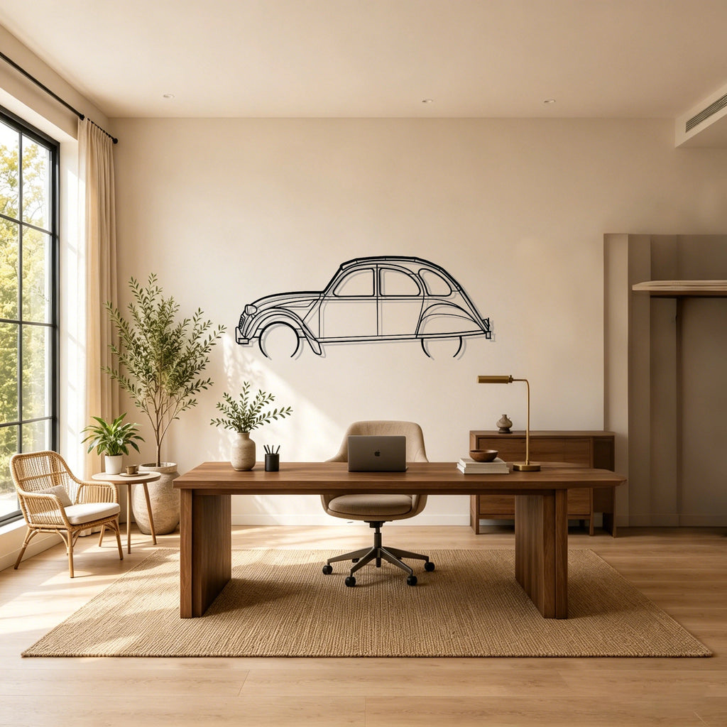 1966 2CV Detailed Silhouette Metal Wall Art - Classic Car Garage Decor