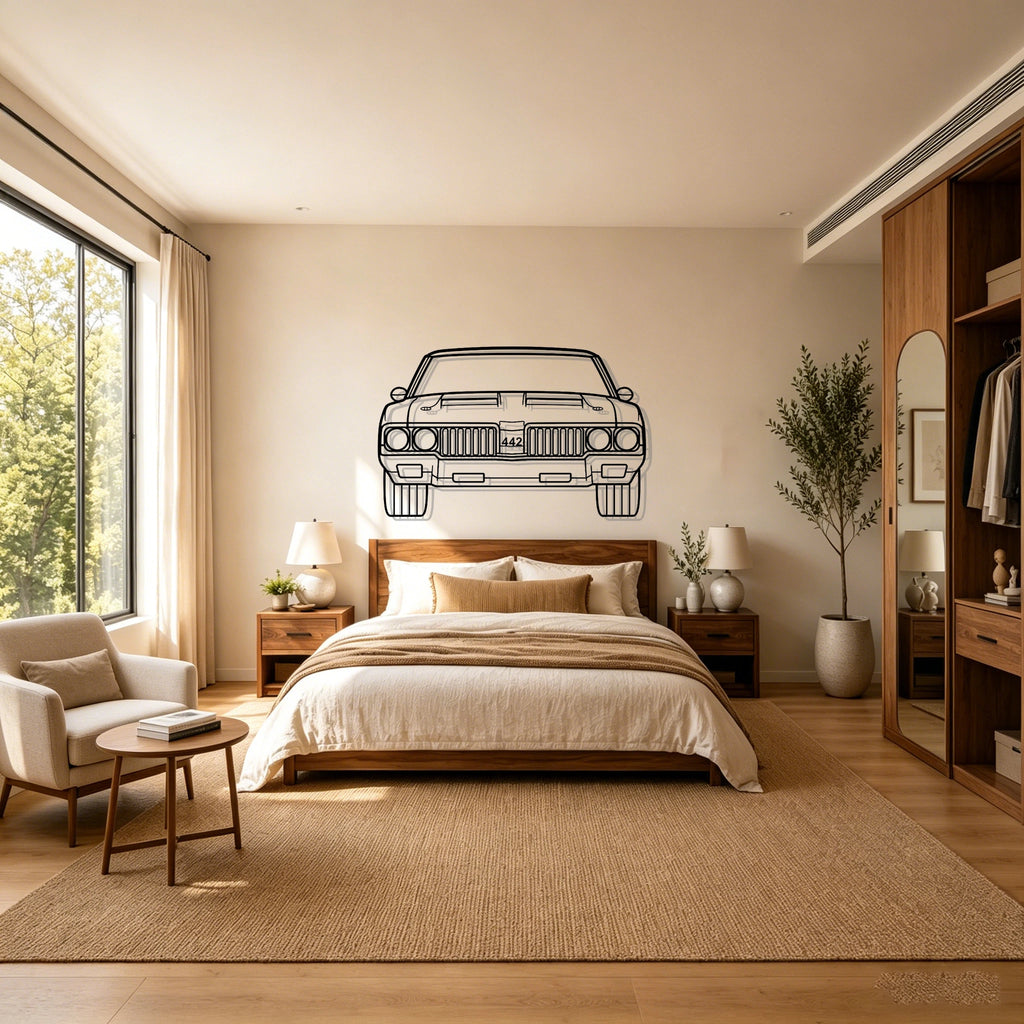 1970 442 Front View Metal Wall Art - Classic Car Garage Decor
