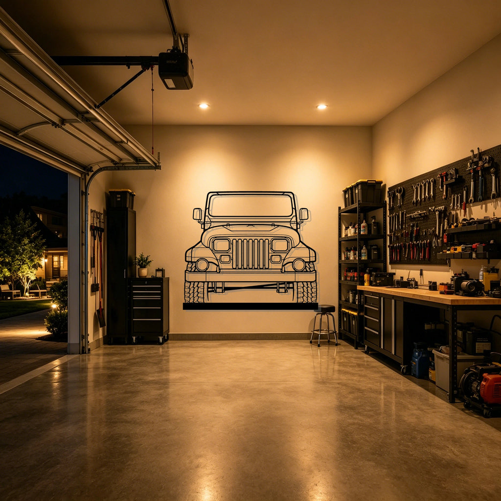1988 Wrangler Sahara Front Silhouette Metal Art Stand - Classic Car Garage Decor