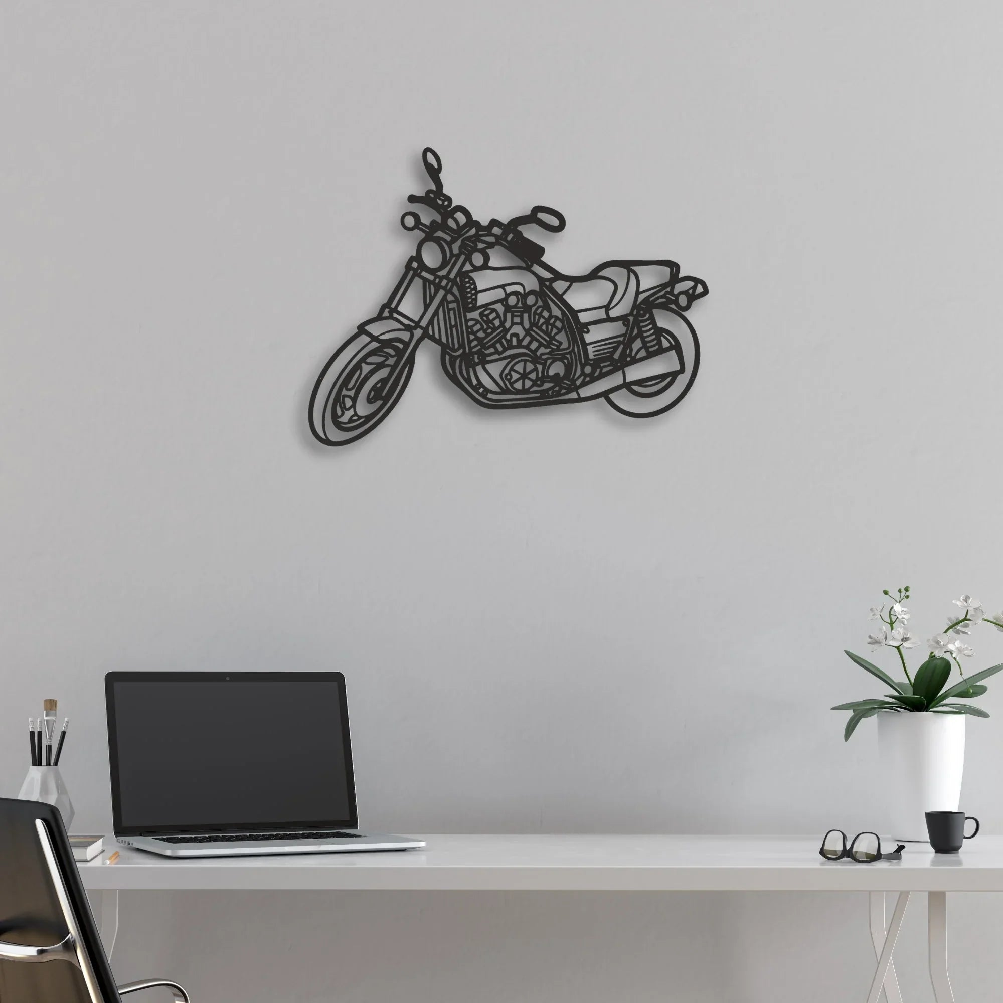 1992 Yamaha VMAX 1200 Classic Motorcycle Silhouette Metal Wall Art - Moto Garage Decor