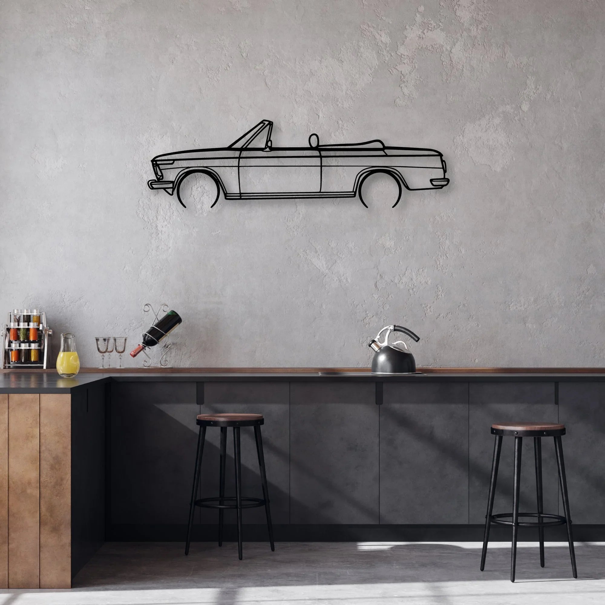 2002 1971 Cabrio Classic Silhouette Metal Wall Art - Automotive Garage Decor
