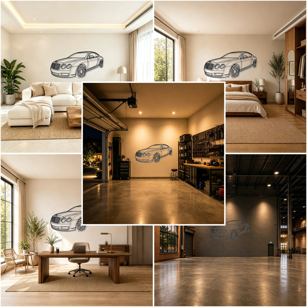2007 Continental GT Angled View Metal Wall Art - Classic Car Garage Decor