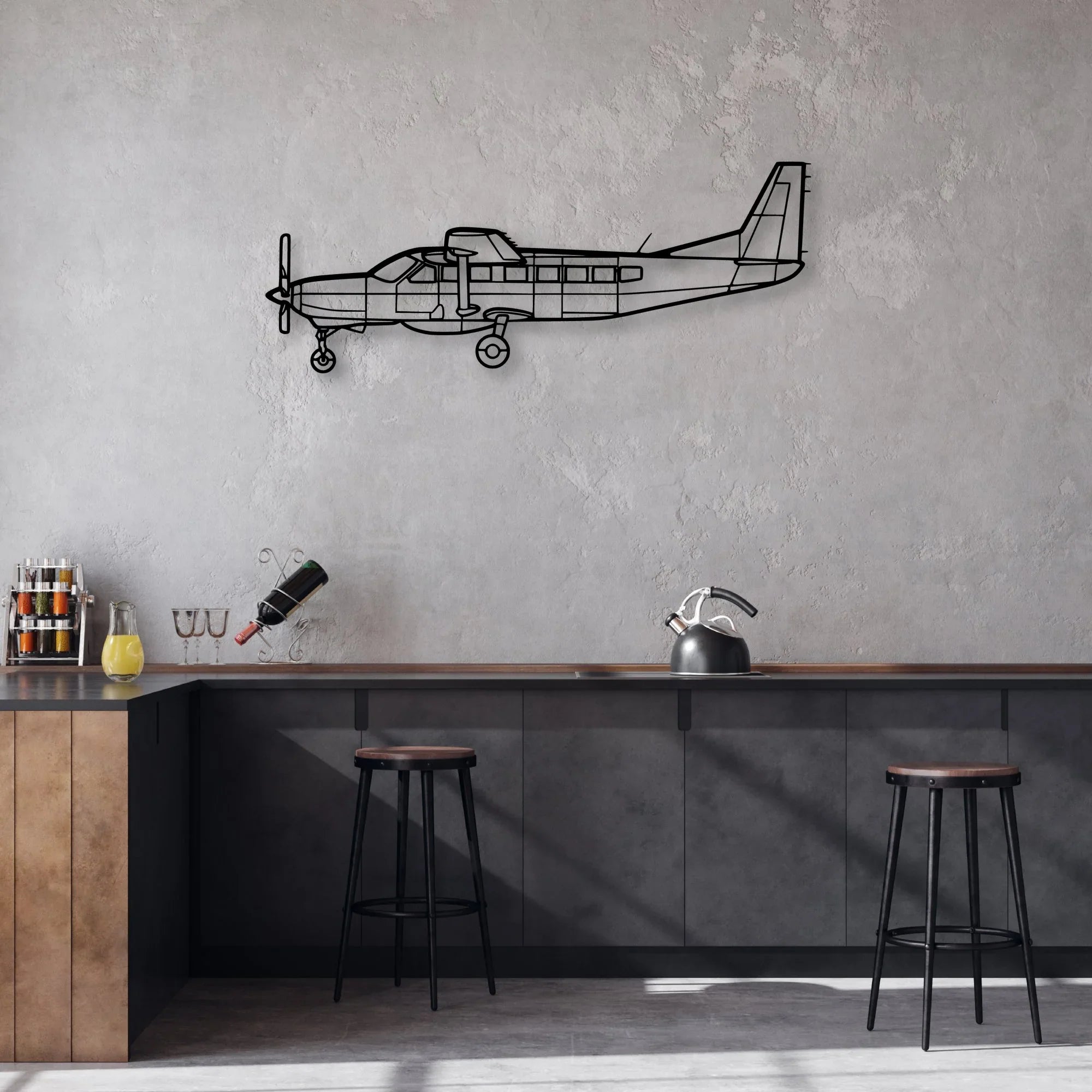 206 Turbo Stationair Classic Aircraft Silhouette Metal Wall Art - Aviation Hangar Decor