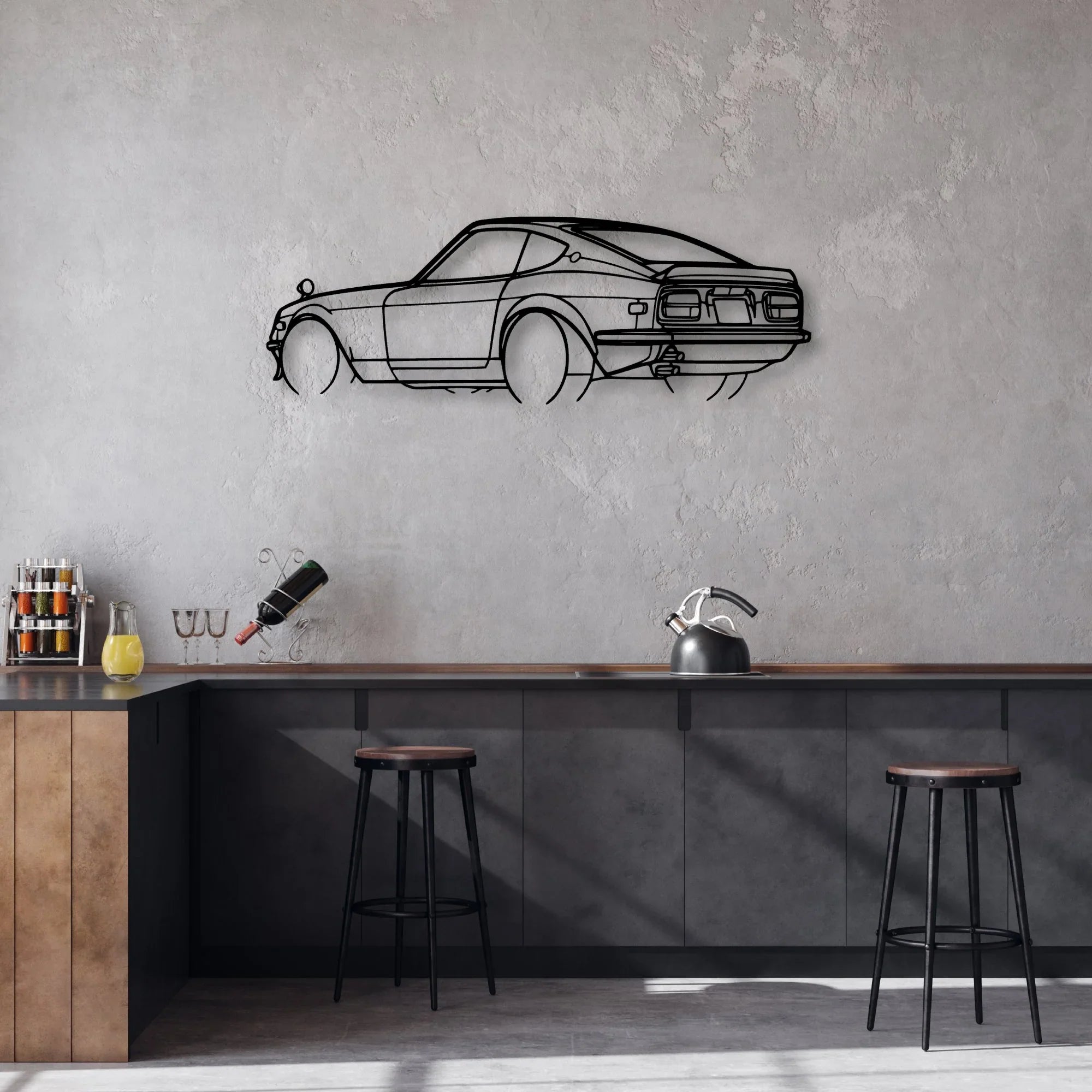 240Z 1972 Angle Classic Silhouette Metal Wall Art - Automotive Garage Decor