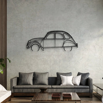 2CV 1966 Classic Silhouette Metal Wall Art - Automotive Garage Decor
