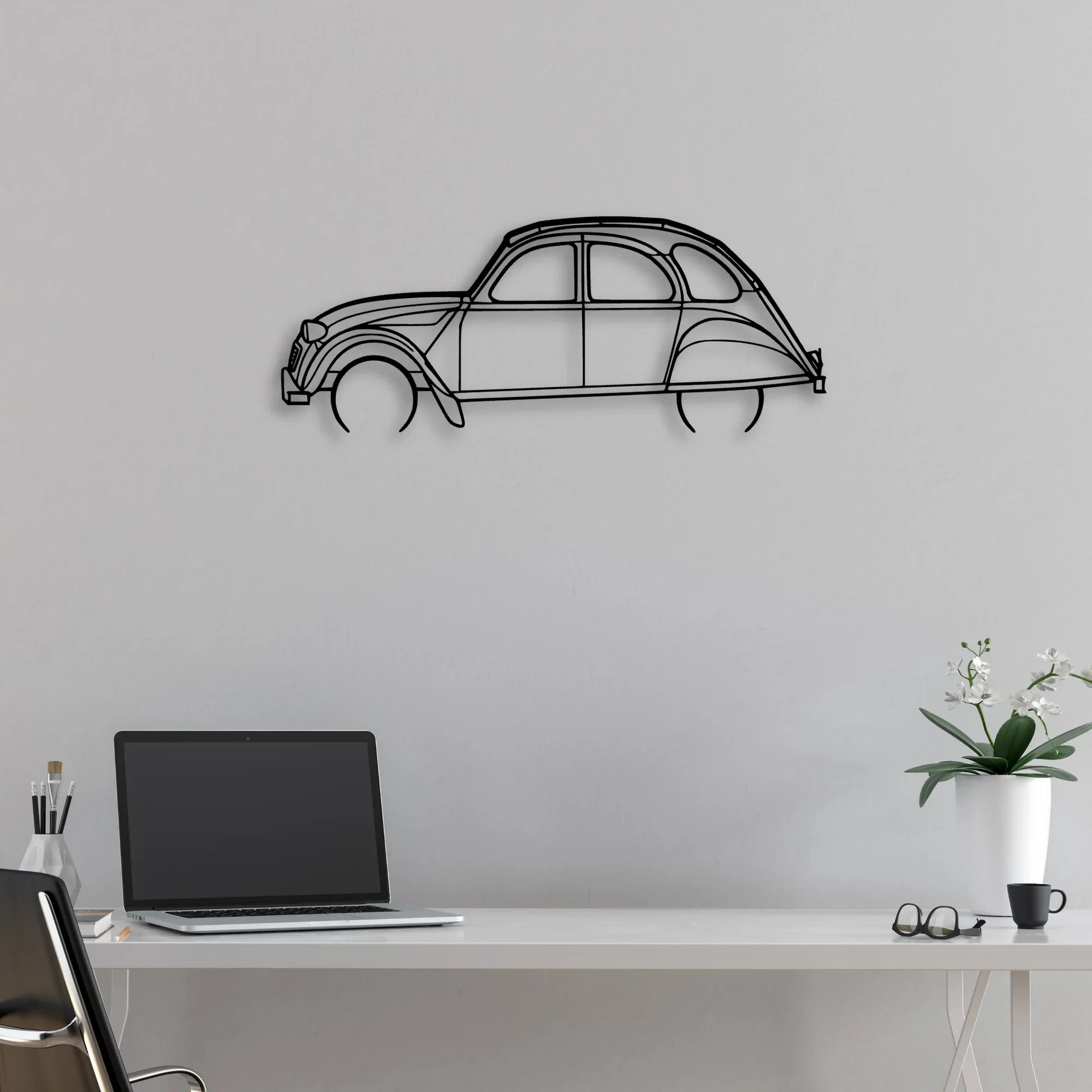 2CV 1966 Classic Silhouette Metal Wall Art - Automotive Garage Decor