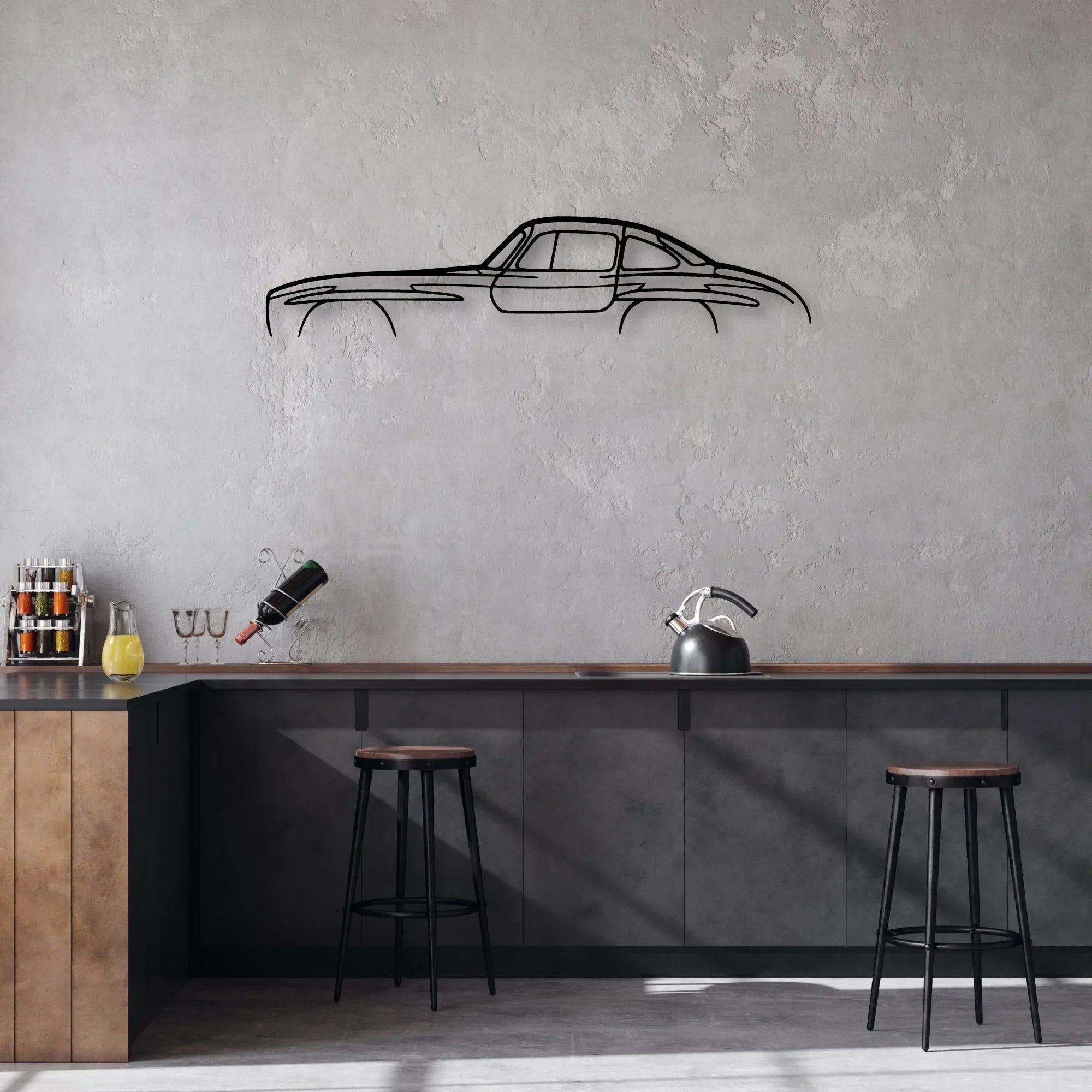 300 SL Classic Silhouette Metal Wall Art - Automotive Garage Decor