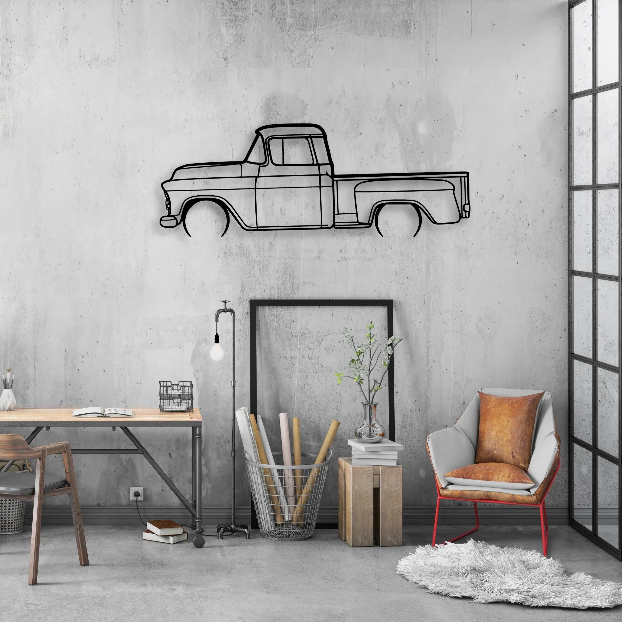 3100 1957 2 Classic Silhouette Metal Wall Art - Automotive Garage Decor