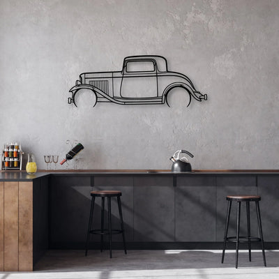 3 Window Coupe 1932 Classic Silhouette Metal Wall Art - Automotive Garage Decor