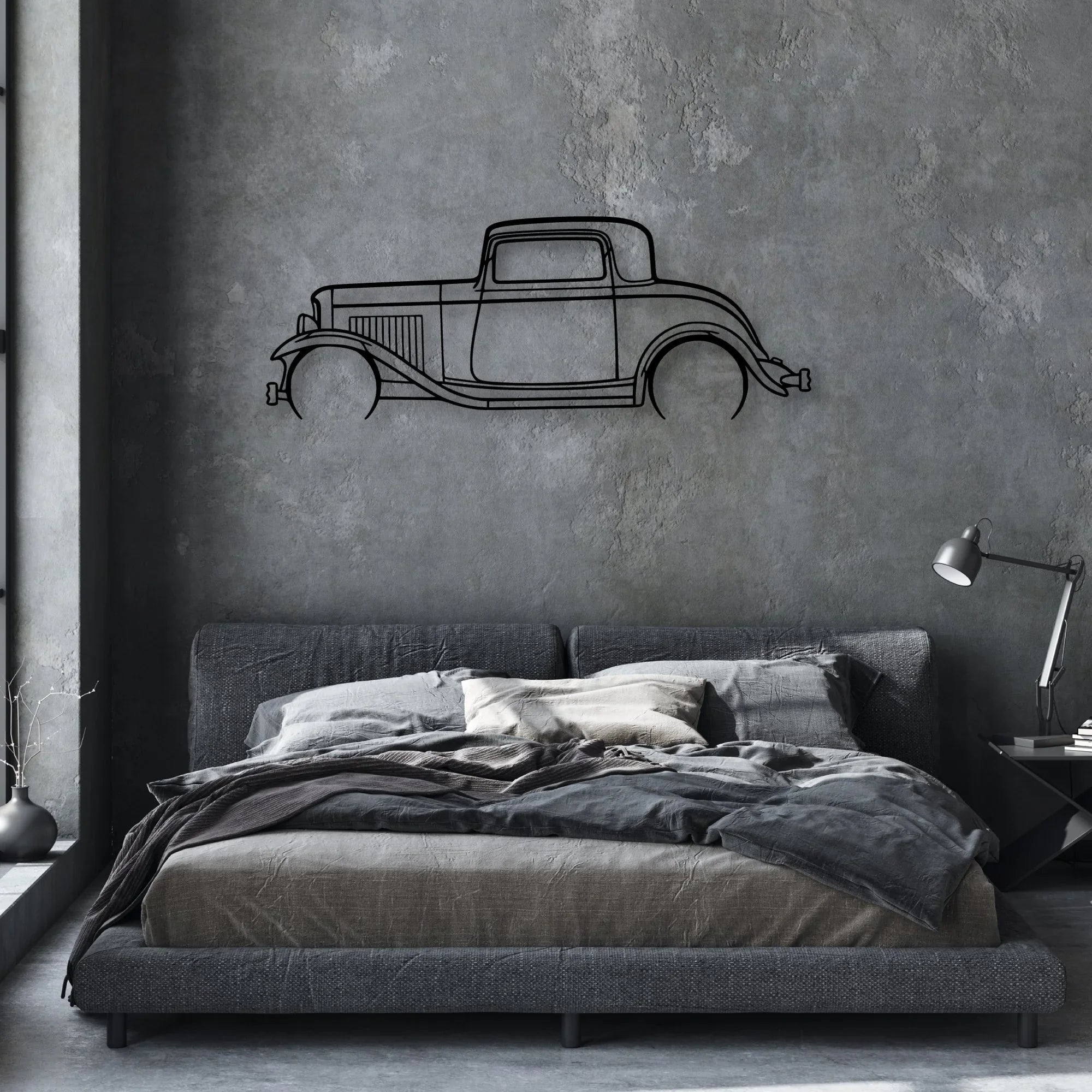 3 Window Coupe 1932 Classic Silhouette Metal Wall Art - Automotive Garage Decor