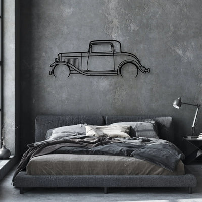 3 Window Coupe 1932 Classic Silhouette Metal Wall Art - Automotive Garage Decor