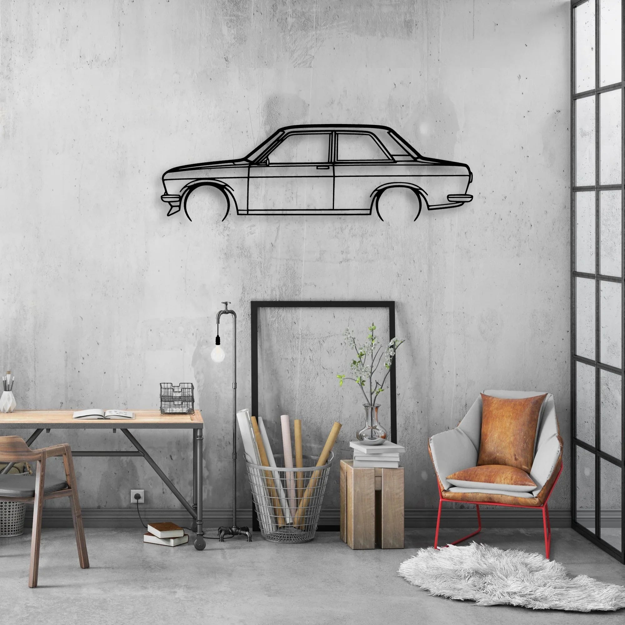 510 1972 Classic Silhouette Metal Wall Art - Automotive Garage Decor