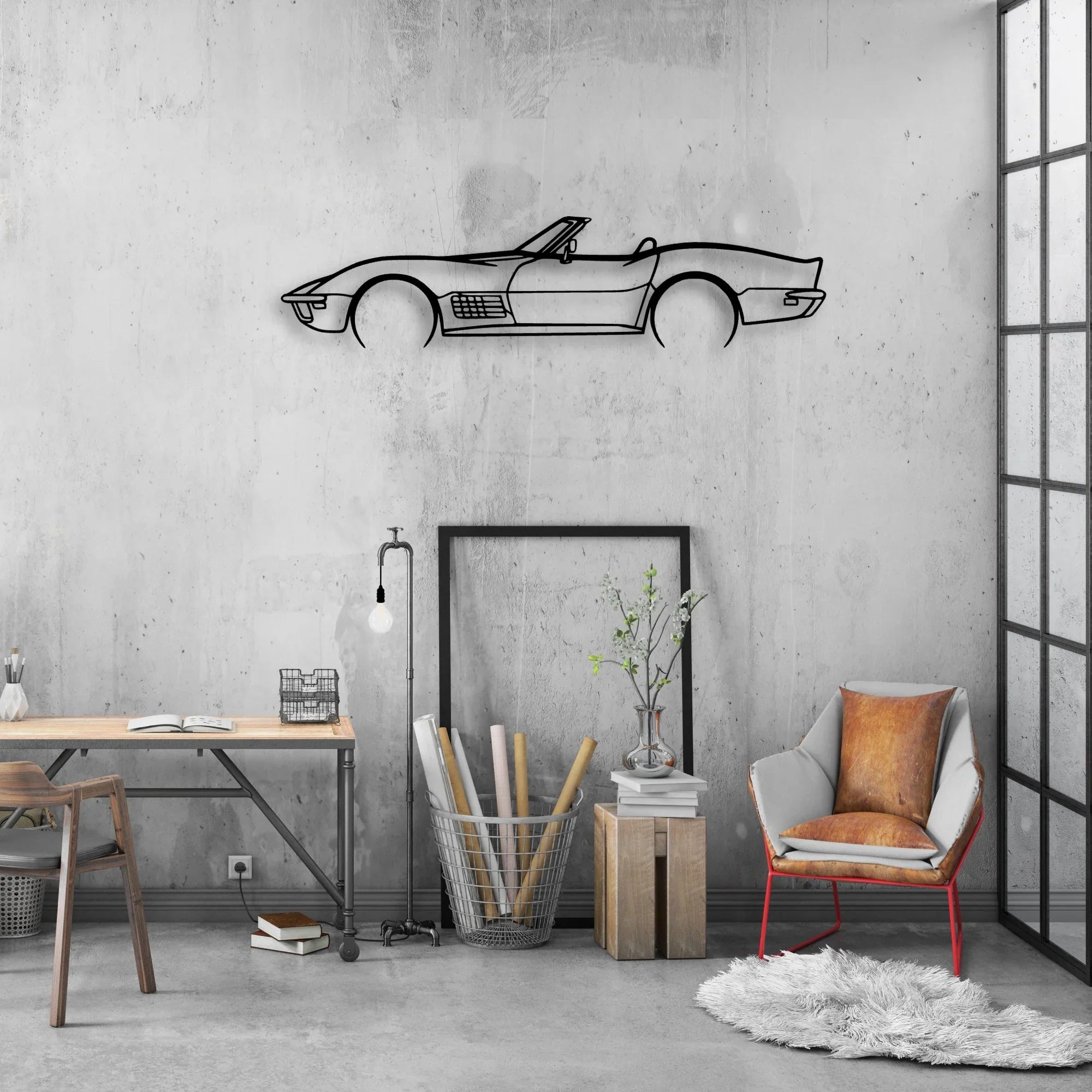 71 convertible Classic Silhouette Metal Wall Art - Automotive Garage Decor