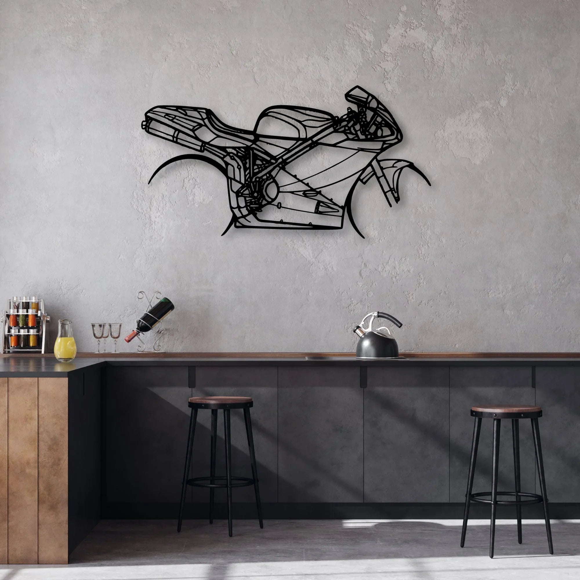 996S 2001 Classic Motorcycle Silhouette Metal Wall Art - Moto Garage Decor