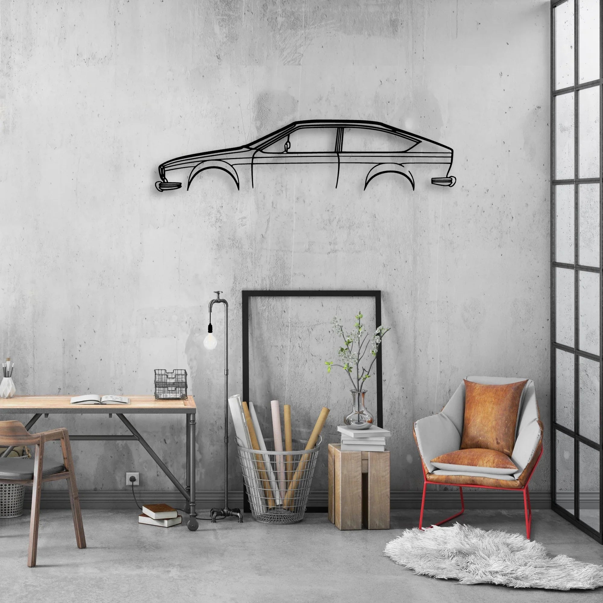 Alfa Alfetta GTV Classic Silhouette Metal Wall Art - Automotive Garage Decor