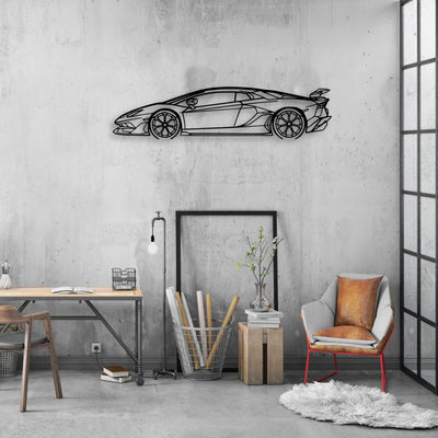 Aventador SVJ 2021 Classic Silhouette Metal Wall Art - Automotive Garage Decor