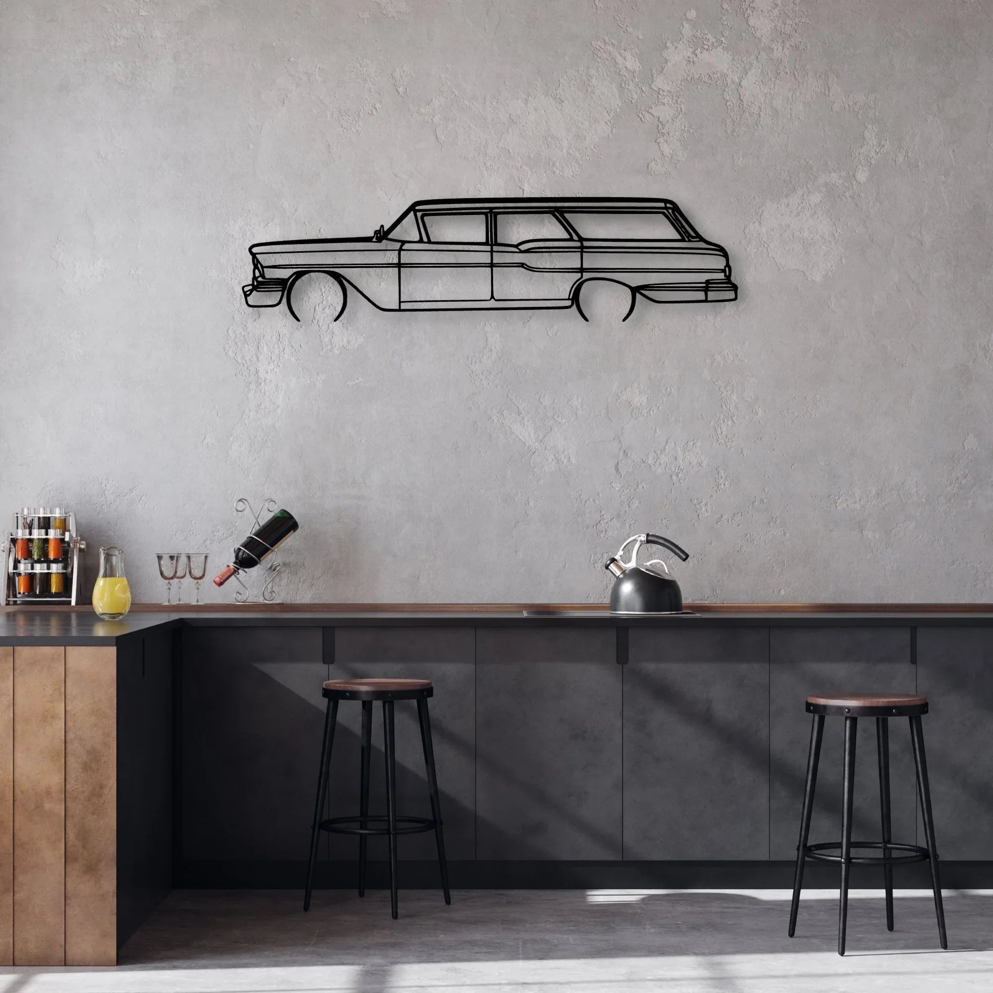 Brookwood Wagon 1958 Classic Silhouette Metal Wall Art - Automotive Garage Decor