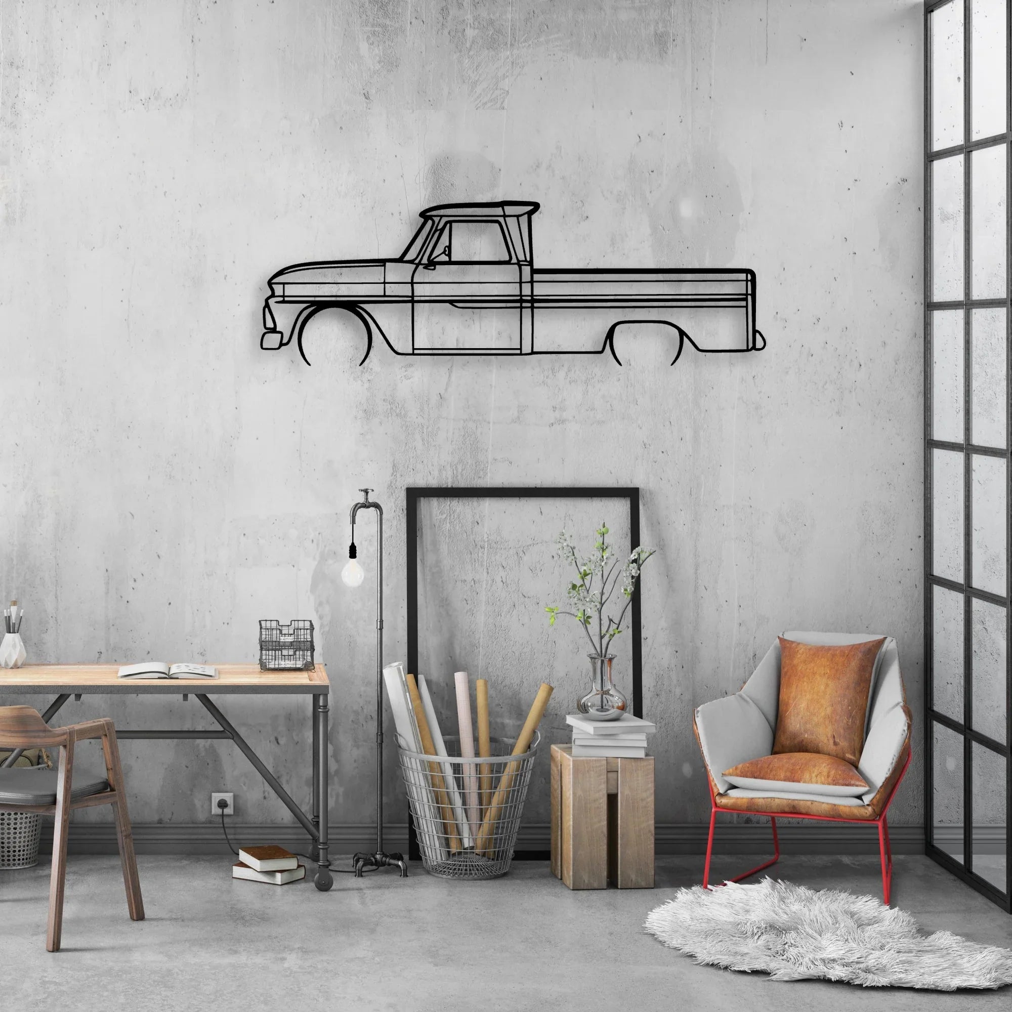 C10 1966 Classic Silhouette Metal Wall Art - Automotive Garage Decor