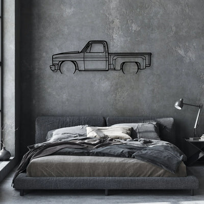 C10 Stepside 1987 Classic Silhouette Metal Wall Art - Automotive Garage Decor
