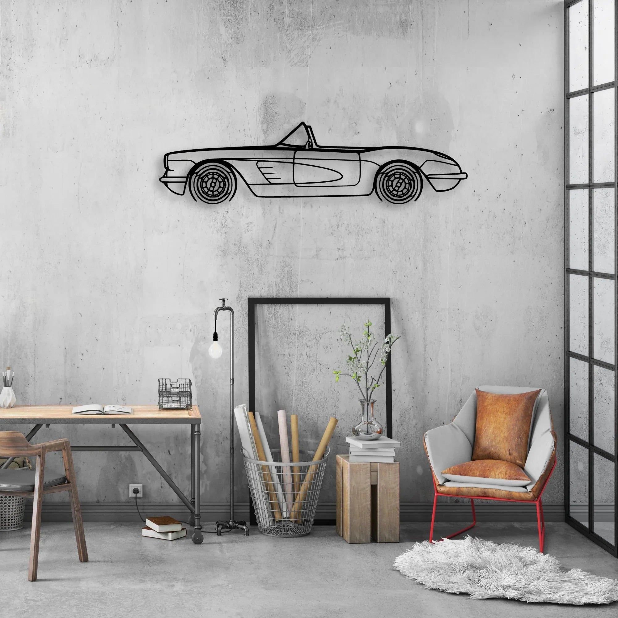 C1 1960 Classic Silhouette Metal Wall Art - Automotive Garage Decor