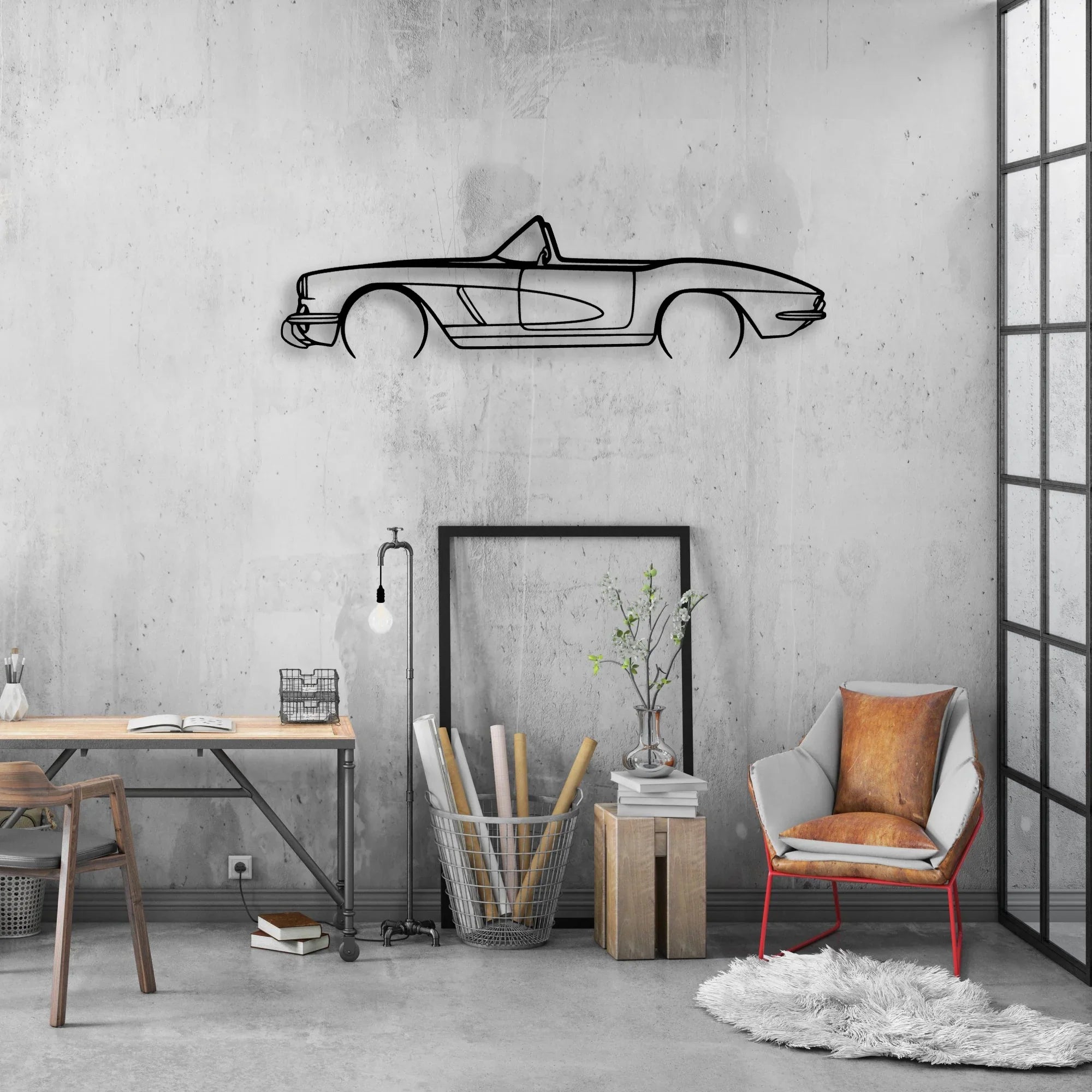 C1 Cabrio Classic Silhouette Metal Wall Art - Automotive Garage Decor