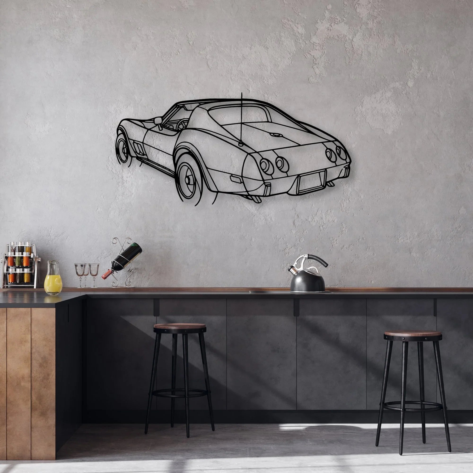 C3 1976 Angle Classic Silhouette Metal Wall Art - Automotive Garage Decor