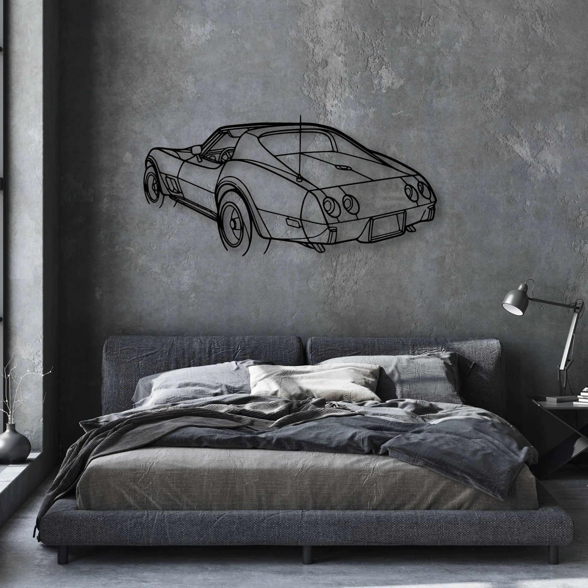 C3 1976 Angle Classic Silhouette Metal Wall Art - Automotive Garage Decor