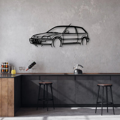 Civic 1990 Angle Classic Silhouette Metal Wall Art - Automotive Garage Decor