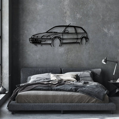 Civic 1990 Angle Classic Silhouette Metal Wall Art - Automotive Garage Decor
