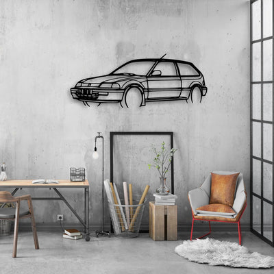 Civic 1990 Angle Classic Silhouette Metal Wall Art - Automotive Garage Decor
