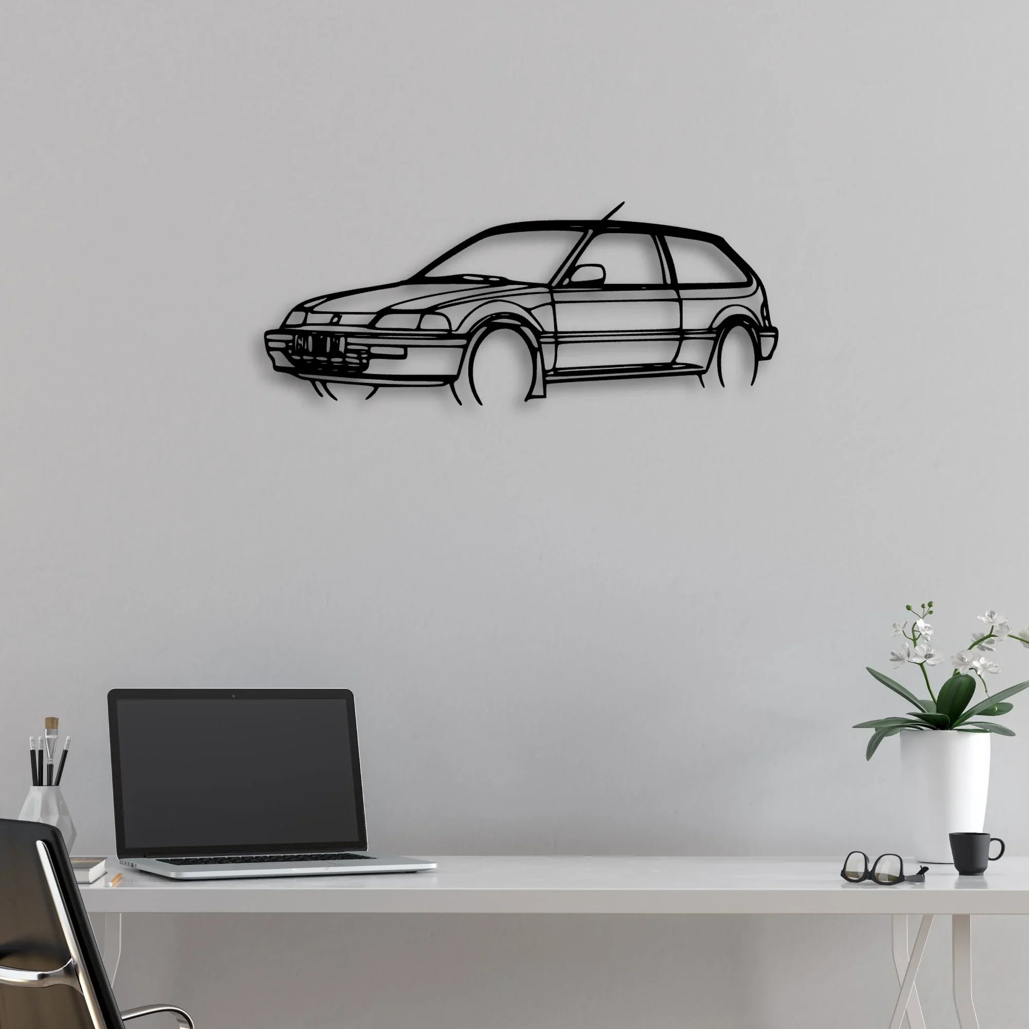 Civic 1990 Angle Classic Silhouette Metal Wall Art - Automotive Garage Decor