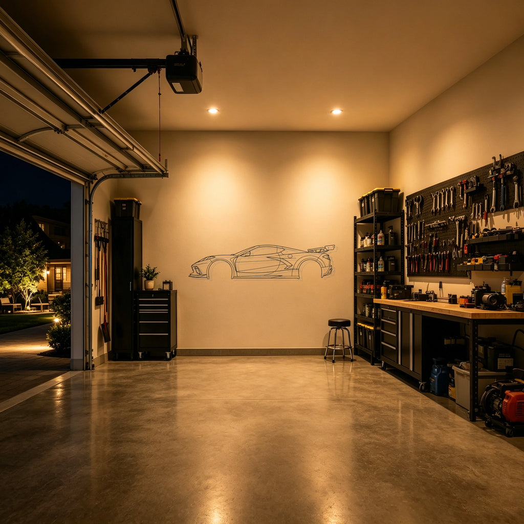 Corvette C8 Detailed Silhouette Metal Wall Art - Automotive Garage Decor
