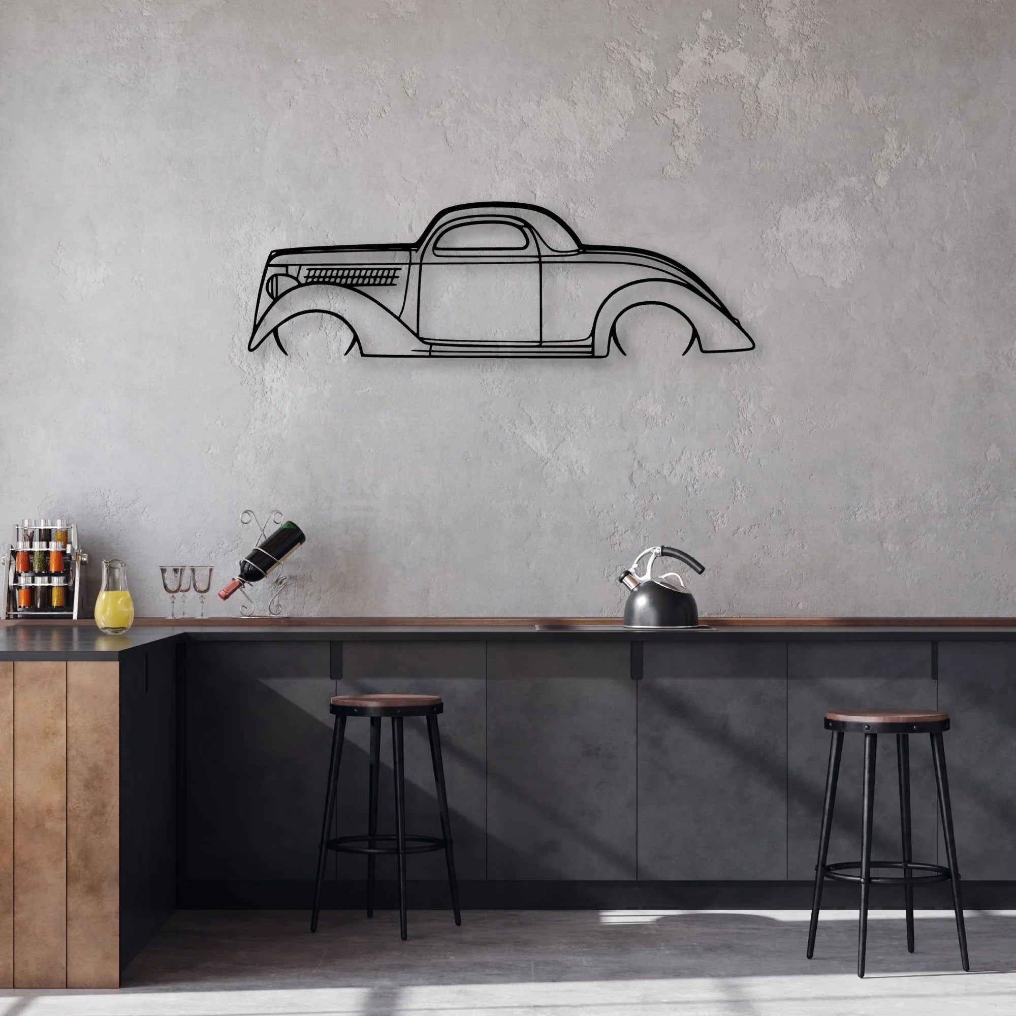 Coupe 1936 Classic Silhouette Metal Wall Art - Automotive Garage Decor