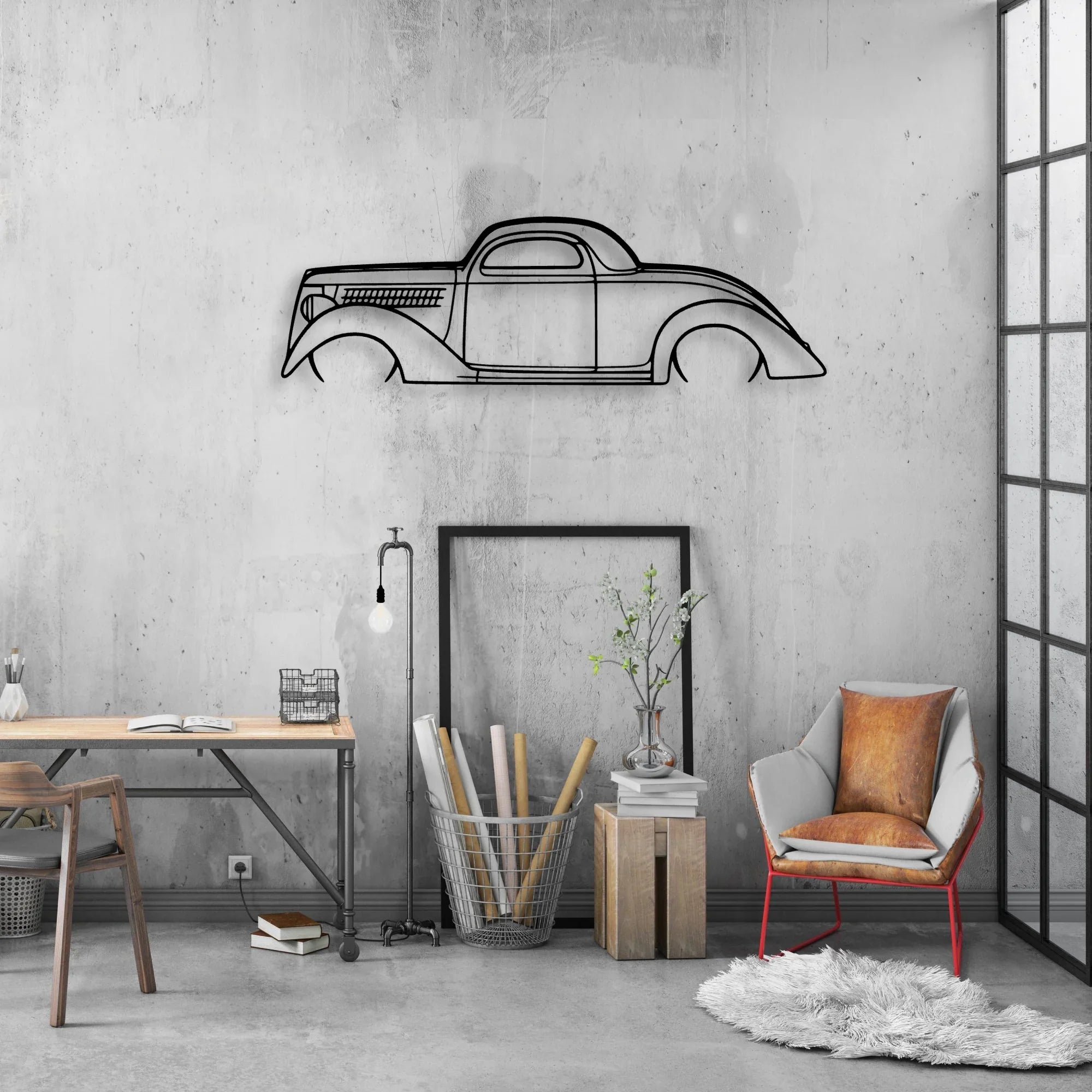 Coupe 1936 Classic Silhouette Metal Wall Art - Automotive Garage Decor