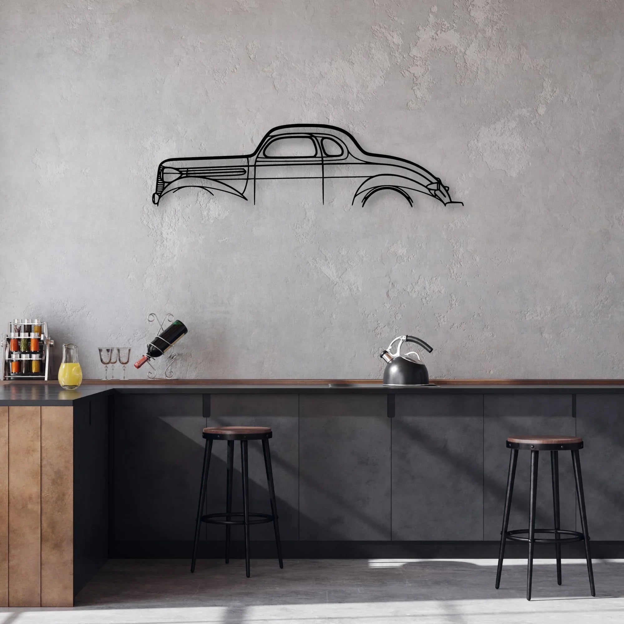 Dodge Coupe 1937 Classic Silhouette Metal Wall Art - Automotive Garage Decor