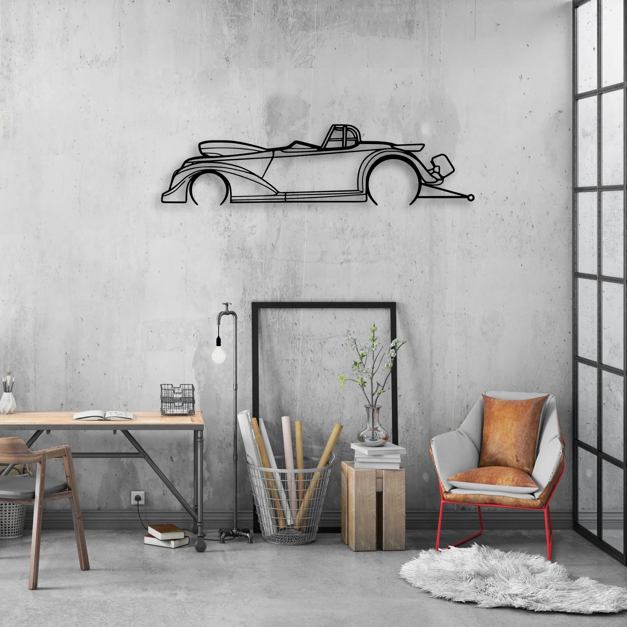 Drag 1937 Classic Silhouette Metal Wall Art - Automotive Garage Decor