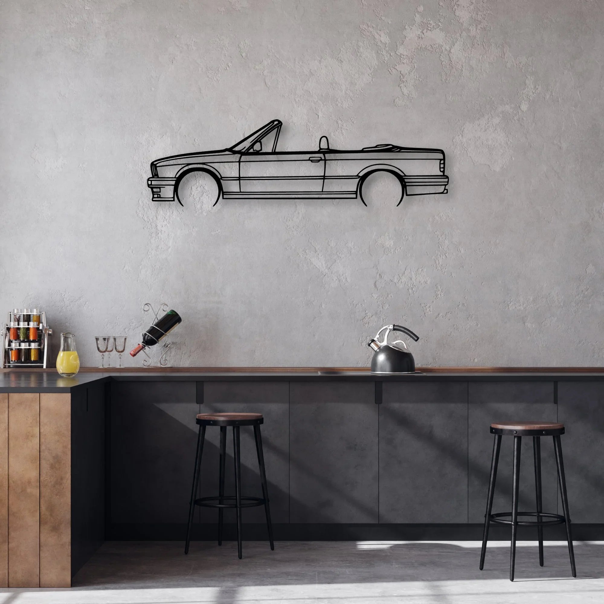 E30 Convertible Classic Silhouette Metal Wall Art - Automotive Garage Decor