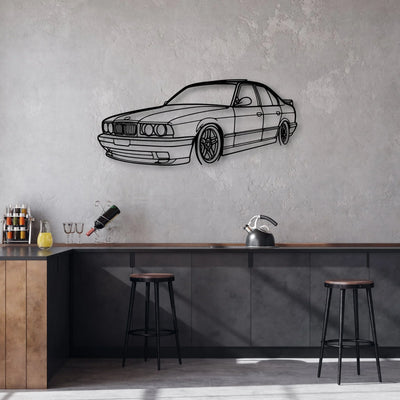 E34 Angle Classic Silhouette Metal Wall Art - Automotive Garage Decor
