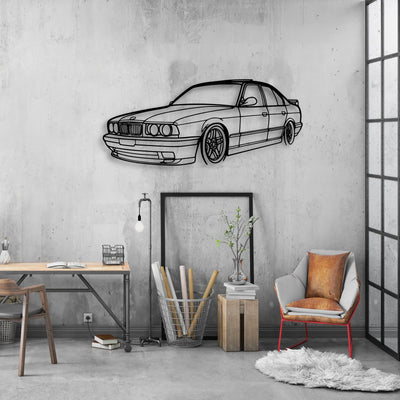 E34 Angle Classic Silhouette Metal Wall Art - Automotive Garage Decor
