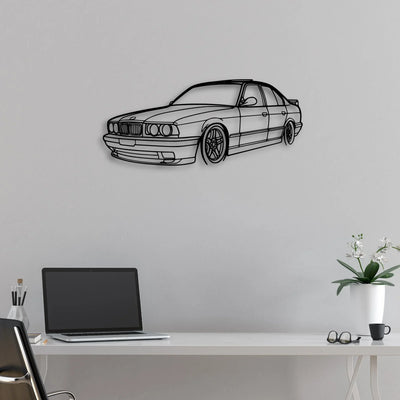 E34 Angle Classic Silhouette Metal Wall Art - Automotive Garage Decor