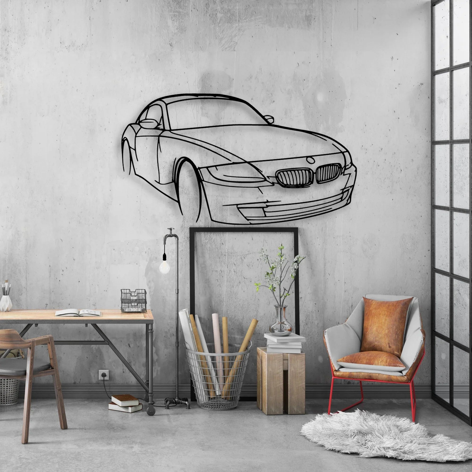 E86 Z4 Angle Classic Silhouette Metal Wall Art - Automotive Garage Decor
