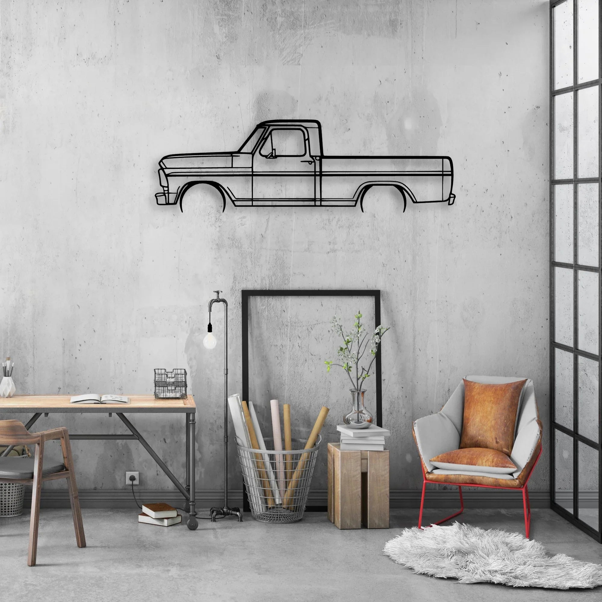 F-100 1969 Classic Silhouette Metal Wall Art - Automotive Garage Decor