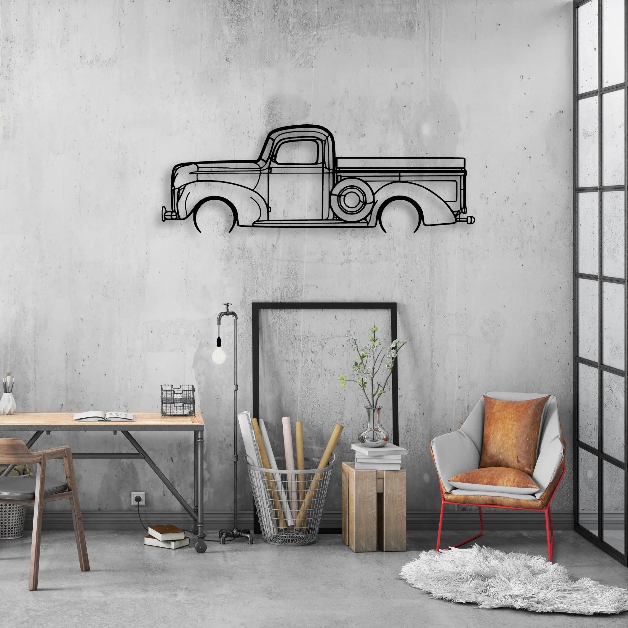 F100 1940 Classic Silhouette Metal Wall Art - Automotive Garage Decor