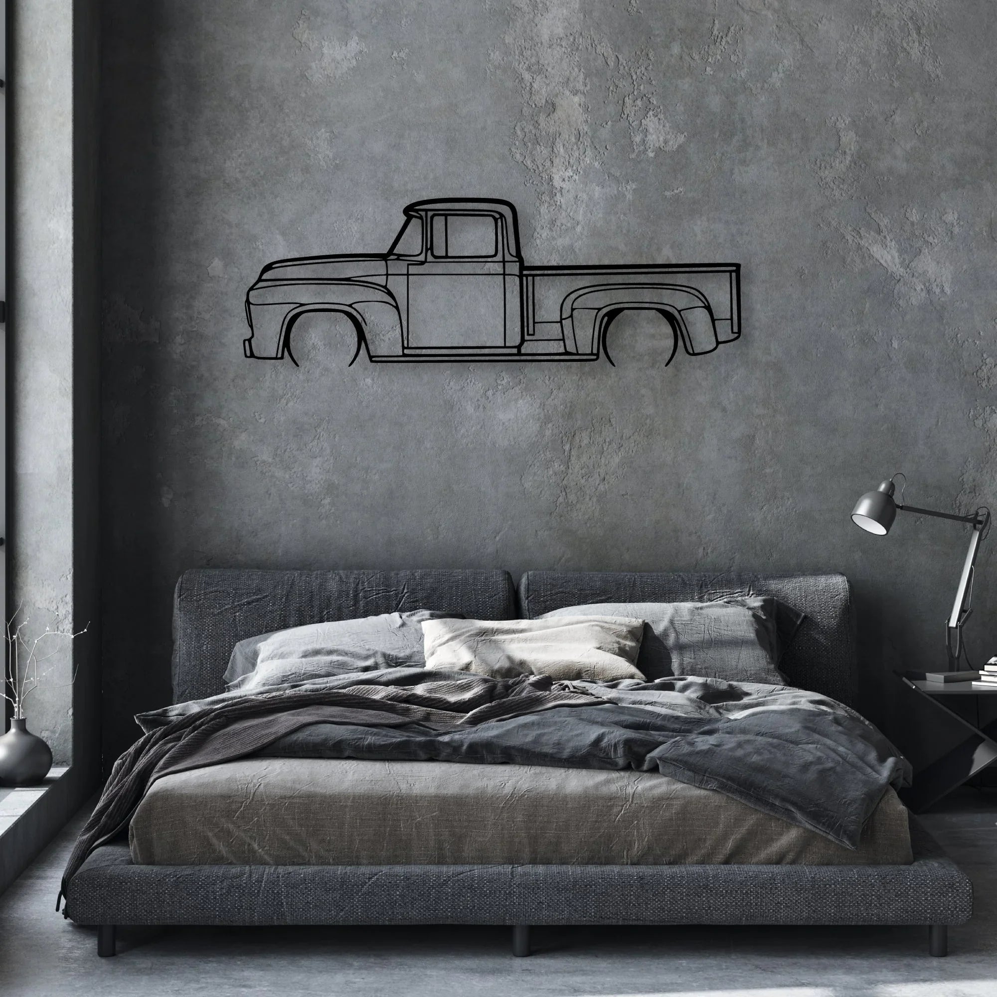 F100 1956 Classic Silhouette Metal Wall Art - Automotive Garage Decor