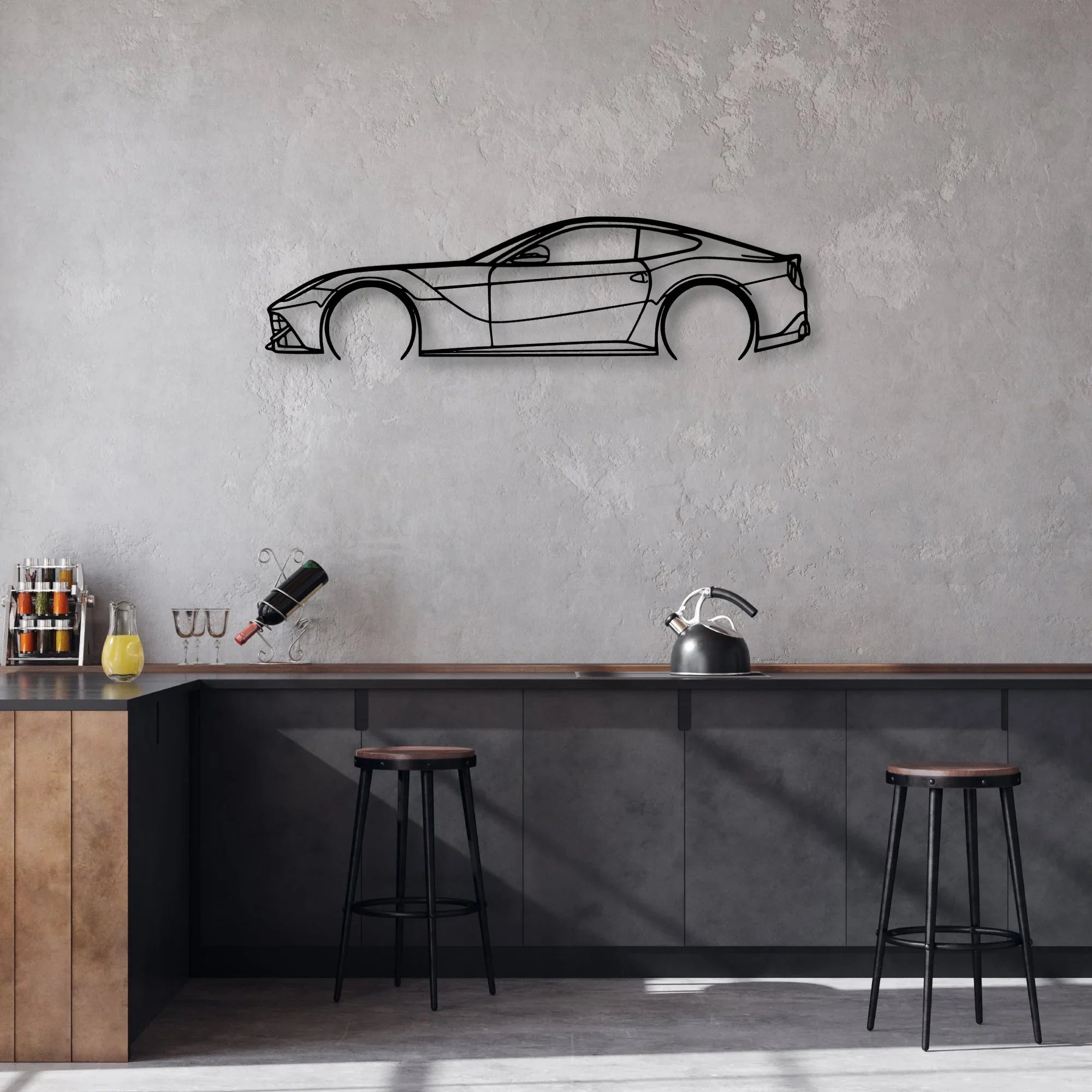 F12 2 Classic Silhouette Metal Wall Art - Automotive Garage Decor