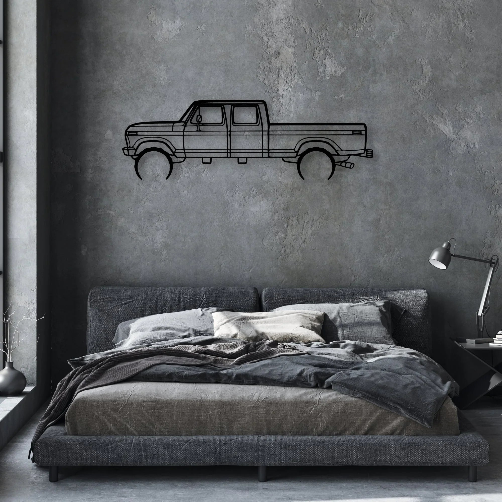 F350 1976 Classic Silhouette Metal Wall Art - Automotive Garage Decor