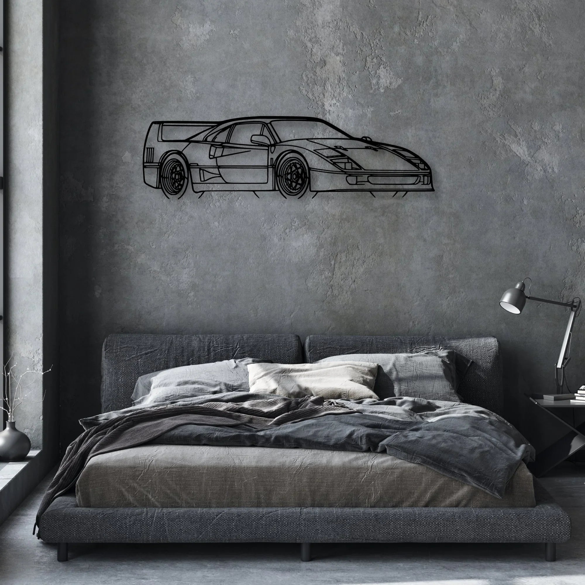 F40 Angle Classic Silhouette Metal Wall Art - Automotive Garage Decor