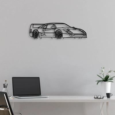 F40 Angle Classic Silhouette Metal Wall Art - Automotive Garage Decor